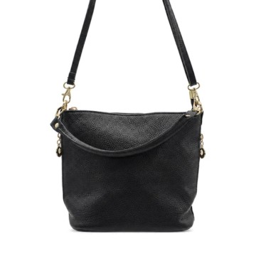 Bolso bandolera negro piel Lúa vista frontal