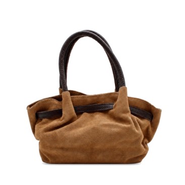Bolso camel de serraje con hebilla dorada