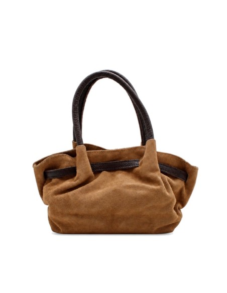 Bolso camel de serraje con hebilla dorada