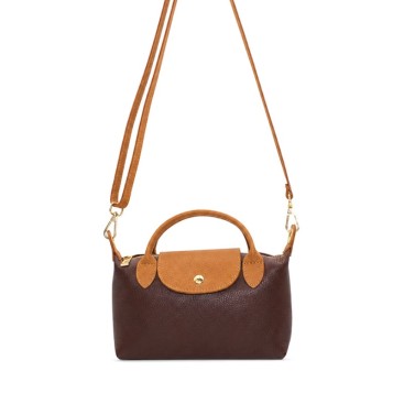 Bolso mini de piel burdeos y camel Camila