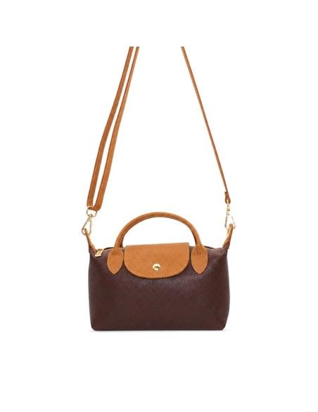 Bolso mini de piel burdeos y camel Camila