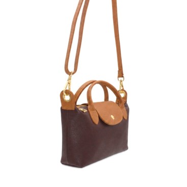 Bolso Camila burdeos con asas cortas camel