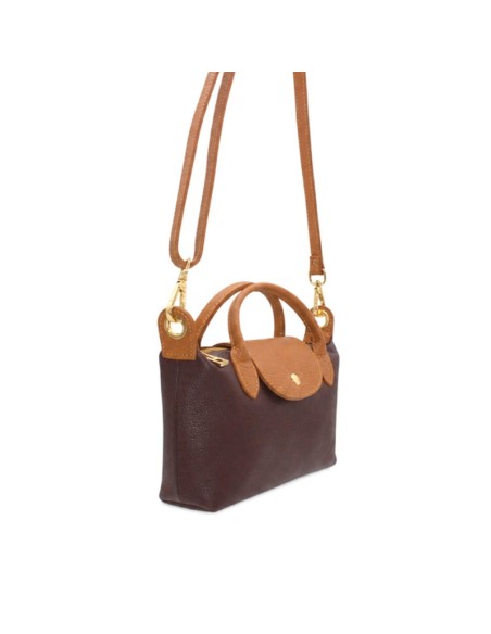 Bolso Camila burdeos con asas cortas camel