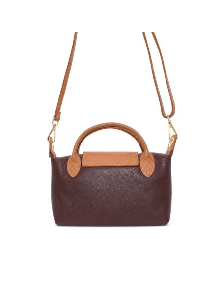 Bolso burdeos y camel con bandolera regulable