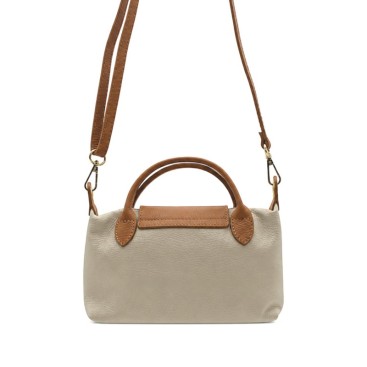 Bolso pequeño crema de piel con asa larga