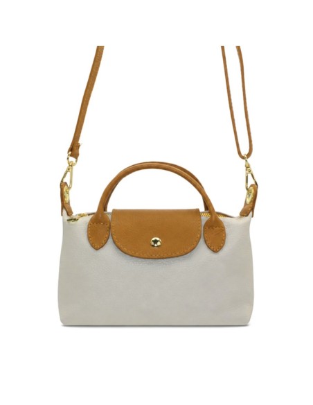 Bolso mini de piel crema y camel Camila