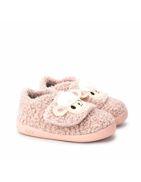 Zapatilla casa Igor barefoot rosa con detalle de oveja vista lateral