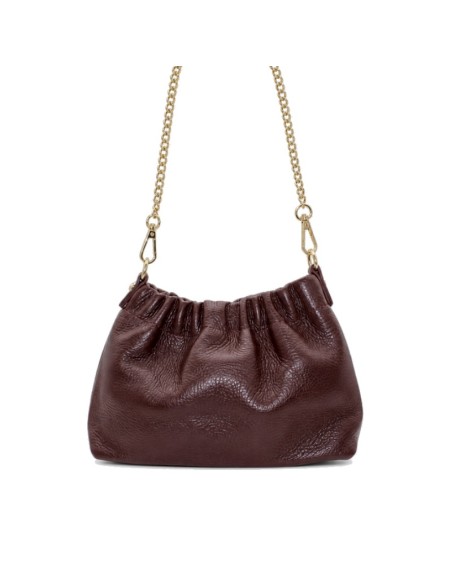 Bolso fruncido burdeos de piel con cadena dorada desmontable