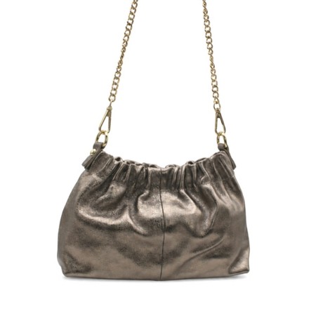 Bolso fruncido de piel bronce con cadena dorada