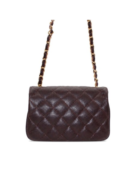 Bolso de piel burdeos con cadena entrelazada y acolchado de rombos