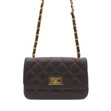 Bolso acolchado burdeos de piel con solapa y cadena dorada entrelazada