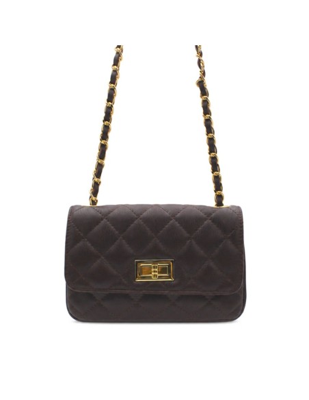 Bolso acolchado burdeos de piel con solapa y cadena dorada entrelazada