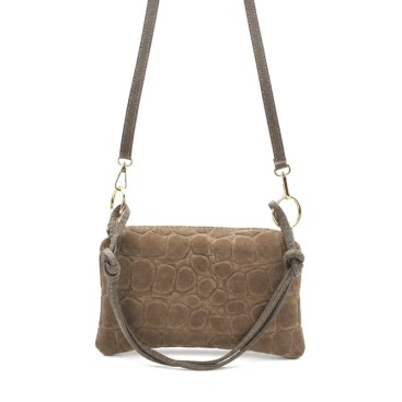 Bolso crossbody taupe de serraje con relieve de cocodrilo