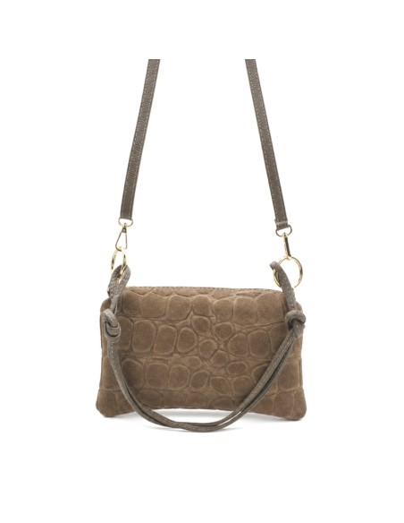 Bolso crossbody taupe de serraje con relieve de cocodrilo