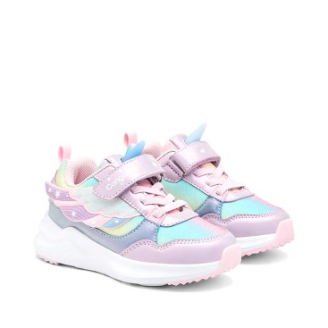 Par de zapatillas Conguitos unicornio con velcro rosa y acabado iridiscente pastel