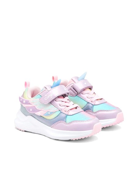 Par de zapatillas Conguitos unicornio con velcro rosa y acabado iridiscente pastel