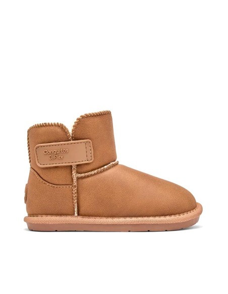 Bota australiana barefoot niña Conguitos GoFlex camel con velcro y forro de pelo