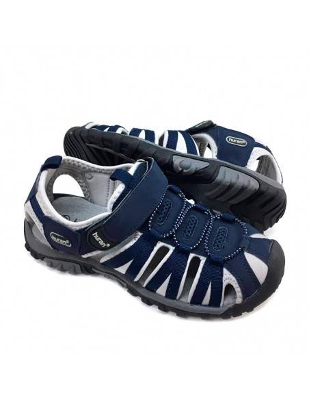 Sandalia de trekking mujer Huran azul marino vista frontal con cierre de velcro
