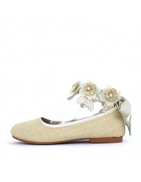 Bailarinas comunion niña en tejido natural color beige