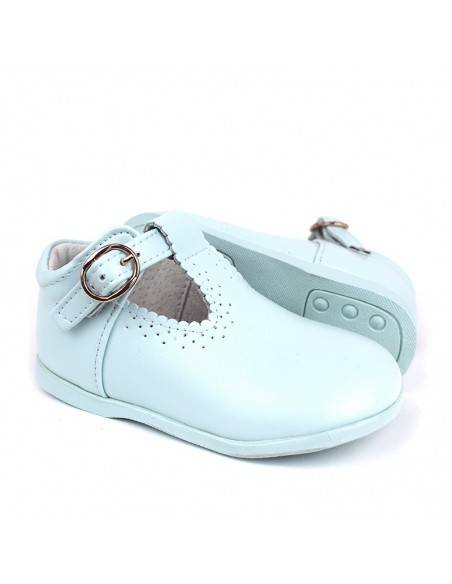 ZAPATOS NIÑO AZUL CELESTE PEPITOS DE PIEL BARATOS