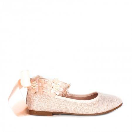 zapatos comunión rosas niña BAILARINAs tela