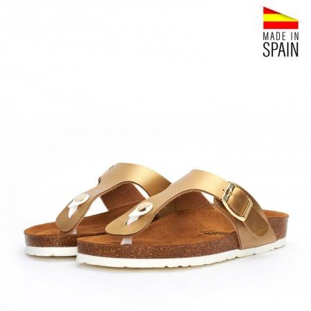 CHANCLAS ESCLAVA DE MUJER EN COLOR DORADO CON SUELA DE CORCHO 2020