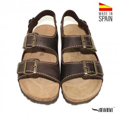 SANDALIA DE HOMBRE ESTILO BIO CON 3 AJUSTES DE HEBILLA EN COLOR MARRÓN