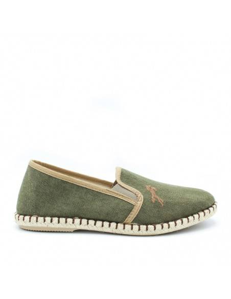 alpargatas hombre verdes de esparto con bordado lateral y ribete beige