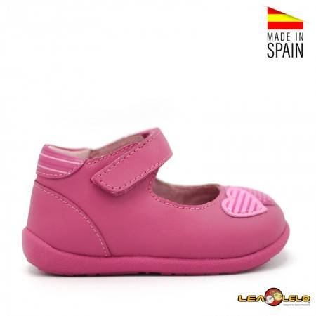 ZAPATOS DE NIÑA BEBE PARA VESTIR EN COLOR FUCSIA DE PIEL CON VELCRO