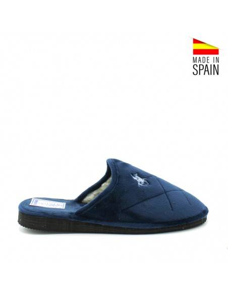 Zapatillas de casa hombre azul marino con bordado lateral