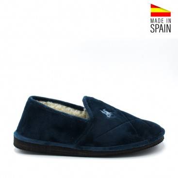 Zapatilla casa hombre cerrada azul marino vista lateral