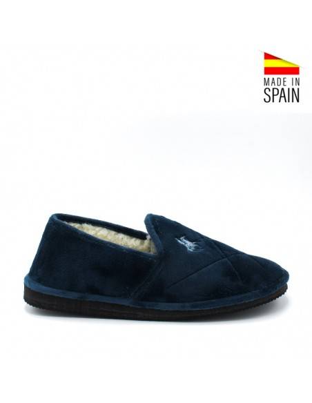 Zapatilla casa hombre cerrada azul marino vista lateral
