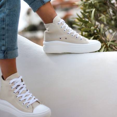 BOTIN DE LONA BEIGE CON PLATAFORMA CLON DE CONVERSE MOVE
