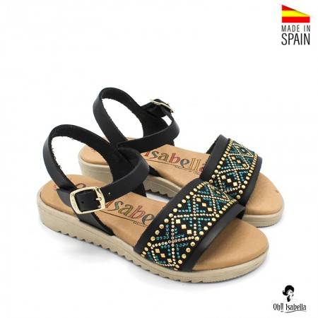 SANDALIAS NEGRAS PARA NIÑA CON TACHUELAS Y STRASS FABRICADAS EN ESPAÑA