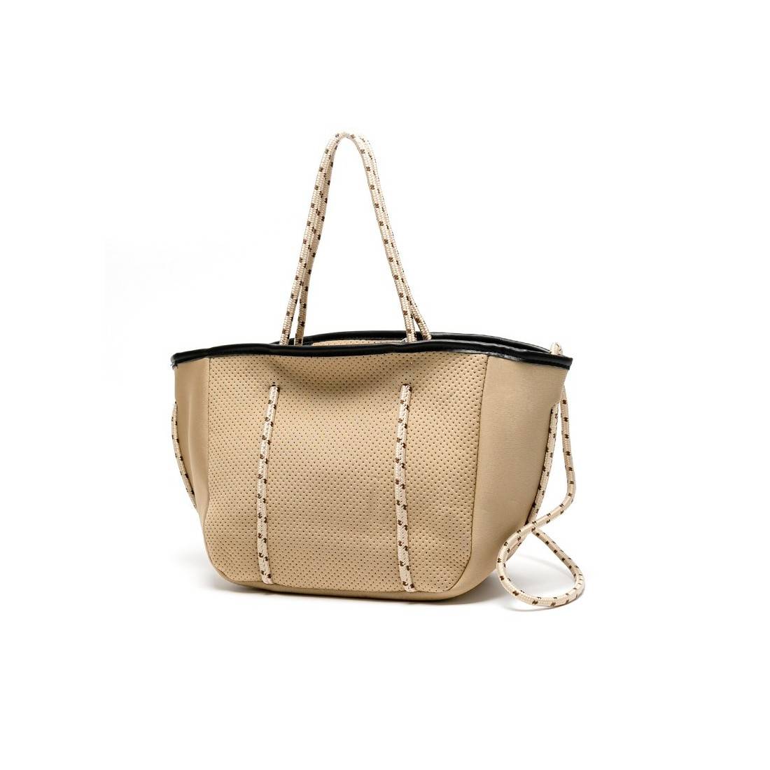 BOLSO SHOPPER ESTILO CAPAZA DE NEOPRENO COLOR CAMEL CON ASAS DE CUERDA