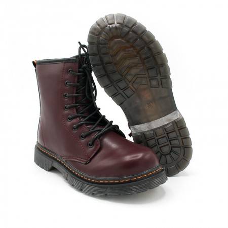 Botas militares para Niña de color Burdeos con cordones y cremallera
