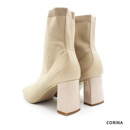 Botín Calcetín para Mujer color Beige con Tacón Alto - CORINA 2021