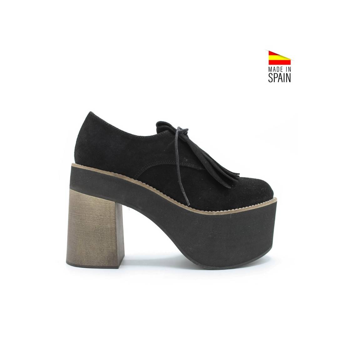 Zapatos con Plataforma para Mujer - flecos Negro