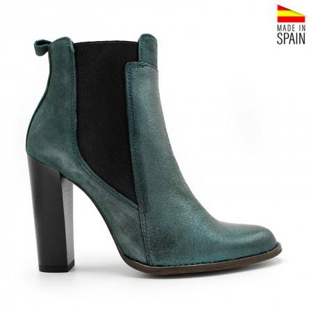Botines de piel con tacón alto en color Verde petróleo