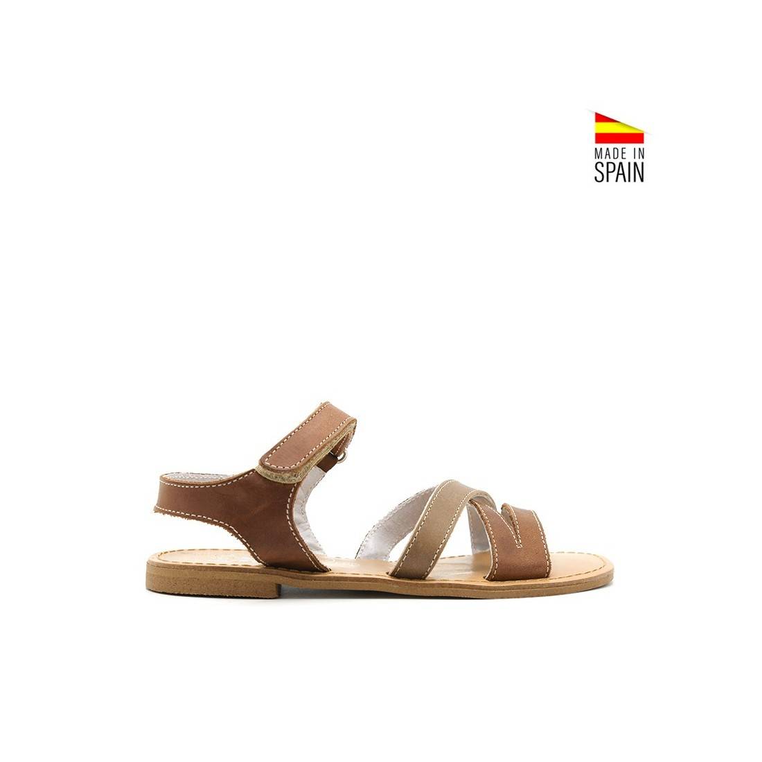Sandalia planas de Cuero con Velcro - Made in Spain
