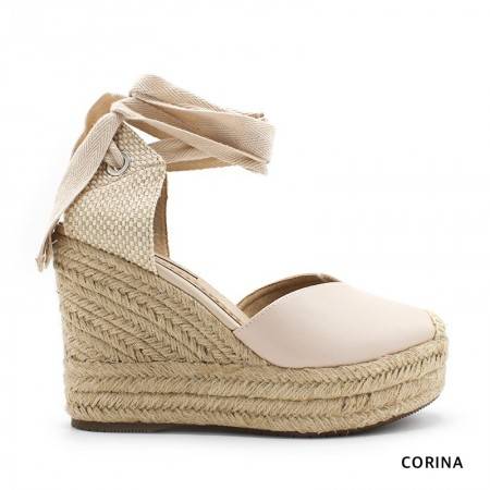 Alpargatas de Cuña color Beige con cinta para atar - Corina