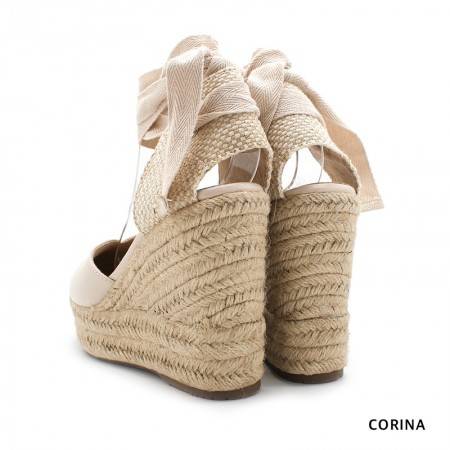 Alpargatas de Cuña color Beige con cinta para atar - Corina