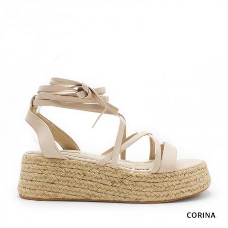 Sandalias de Cuña con cordones en color Beige - Corina 2022