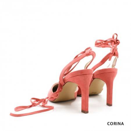 Stiletto Coral con cintas para atar a la pierna - Corina