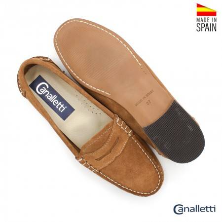 Mocasín Piel serraje para Mujer color Cuero - Made in Spain