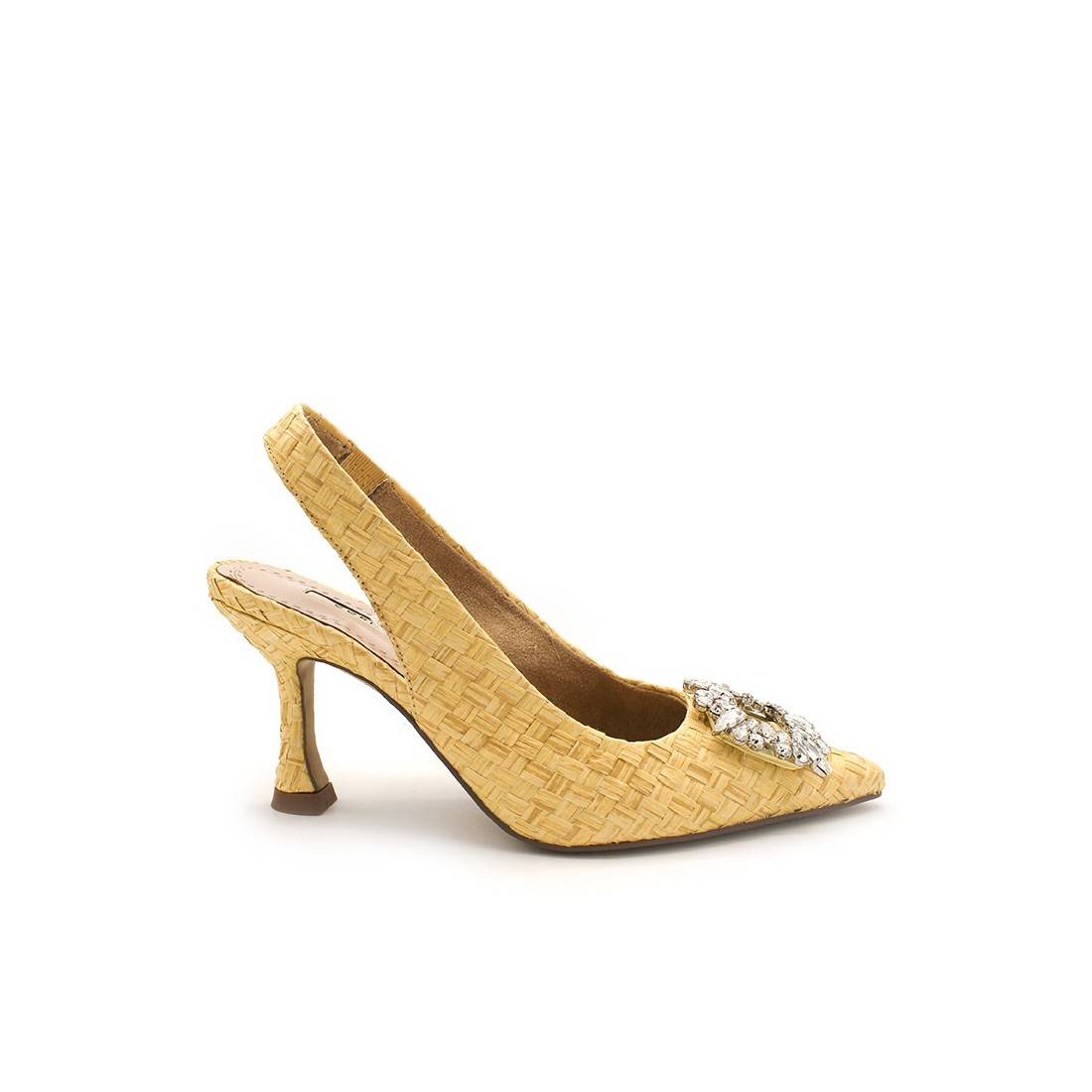 Zapatos Joya con tacón de Rafia en color Amarillo