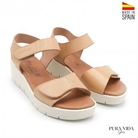 Sandalias con Cuña de piel Beige - PURAVIDA 2022