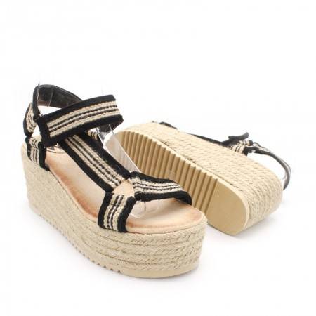 Sandalia deportiva con cuña y plataforma de Esparto negro