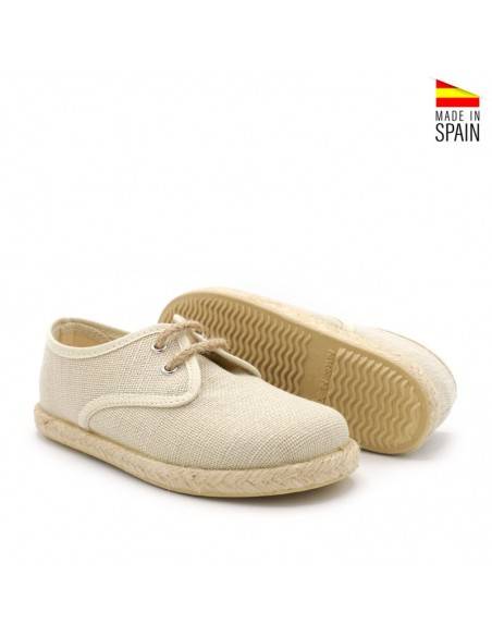 zapatos beige niño de lino con cordones