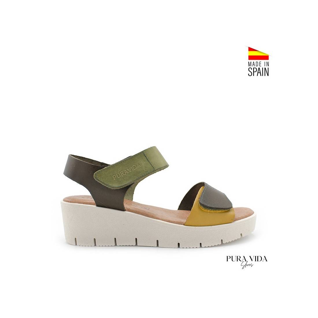 Sandalias con Cuña de piel Verde - PURAVIDA 2022